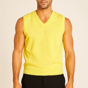 Joe Fresh Bright Yellow V-Neck Lambswool Sleeveless Sweater Vest